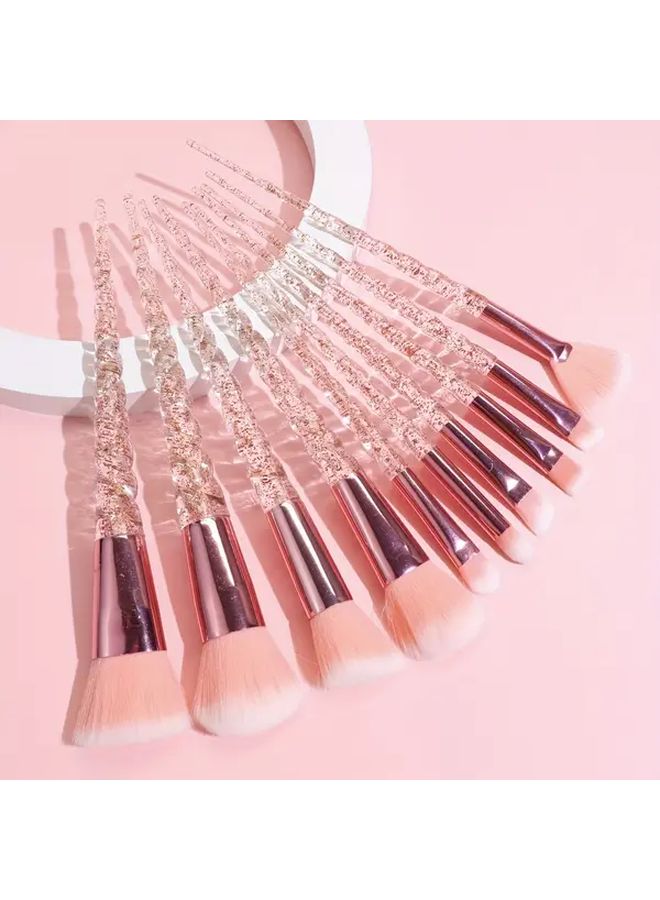 10 Pcs Pink Oval Makeup Brush Set Nylon Bristles Professional Cosmetic Brushes For All Skin Types - Image 1